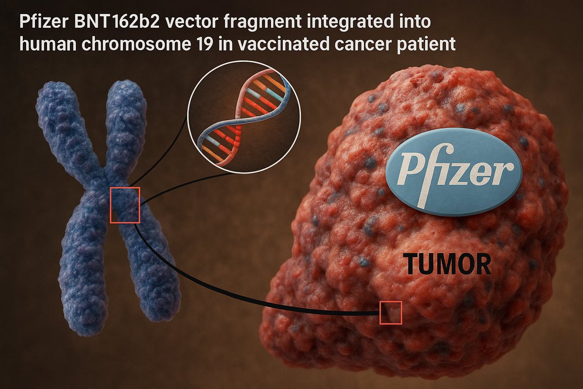 NicHulscher's tweet image. 🚨BREAKING: Pfizer BNT162b2 Vector Fragment Found Integrated into Human Chromosome 19 in a Vaccinated Cancer Patient&apos;s Tumor

⚠️ Synthetic mRNA fused with human DNA — a “chimeric fusion read”
⚠️ Confirmed by mapping quality &amp;amp; edit scores — not sequencing noise or artifact…