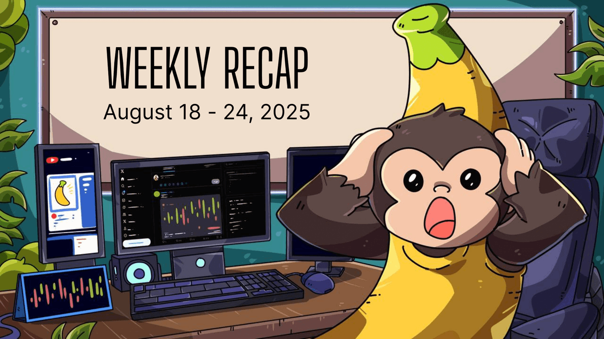Banana Gun Weekly Recap: 18th - 24th August

👥 31K users: more new (18.2K) than returning (13.2K), growth stays steady
📊 $228K in fees, softer than $256K but in the usual zone
📈 ETH dominance hit a record 90.4% (from 84.1% from last week)
🥇 Still king of the bots: Banana’s