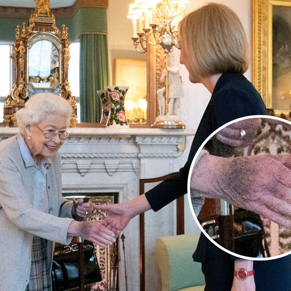 Notice anything familiar? That's Trump's hand on the left in a recent photo &amp; Queen Elizabeth's hand on the right in the last photograph before she died.  #trumpshealth