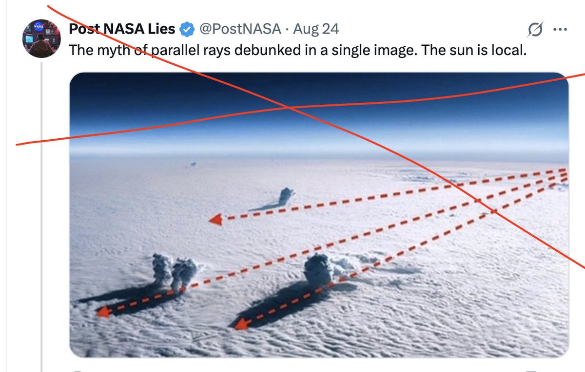 TechTranslate_G's tweet image. Dear Flat Earthers,
please tell @PostNASA that the “not-parallel shadows” claim has already been discarded by Flat Earthers, since you can falsify it in your own backyard (which, unfortunately, requires going outside).
x.com/pdubl22/status…