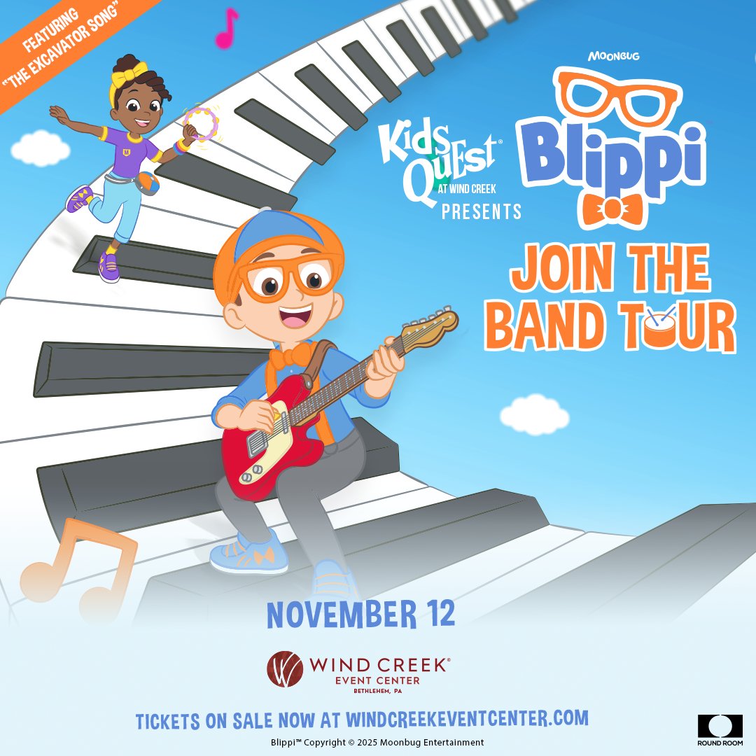 Kids Quest at Wind Creek Presents: Blippi - Join The Band Tour on November 12th! Join your favorite characters for a rockin' good time!

Tickets are on sale NOW! Buy here --> bit.ly/3ZK167H