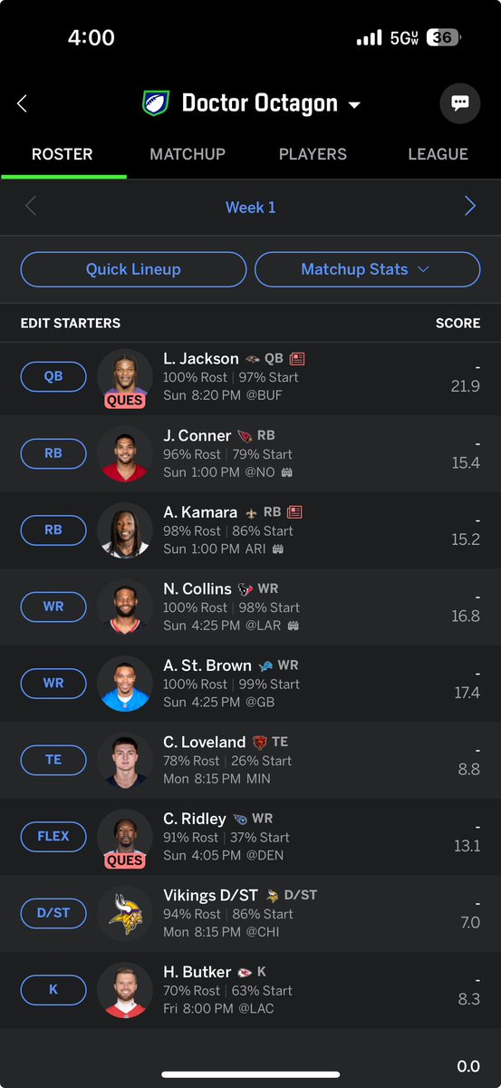 DocTchocky's tweet image. So, how’d I do? First time starting WR-WR-QB in a draft. 10 team, full PPR.