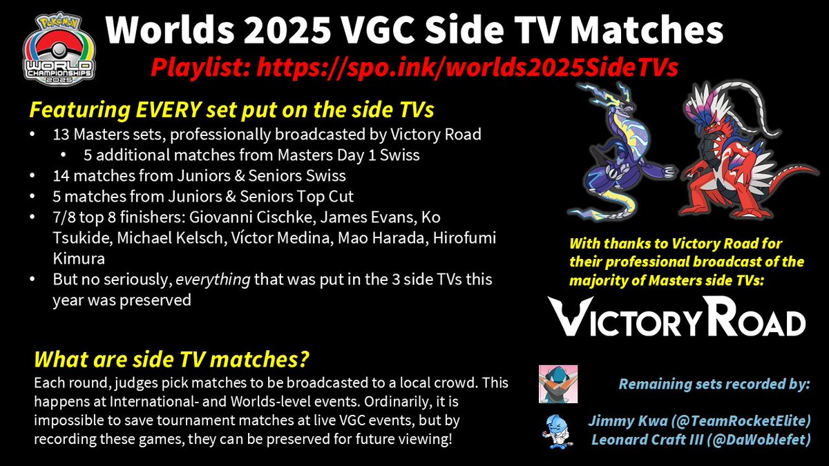 Side TV matches from the 2025 World Championships are up!

spo.ink/worlds2025Side…

Enjoy additional games from the highest level of tournament play all year! Retweets appreciated.