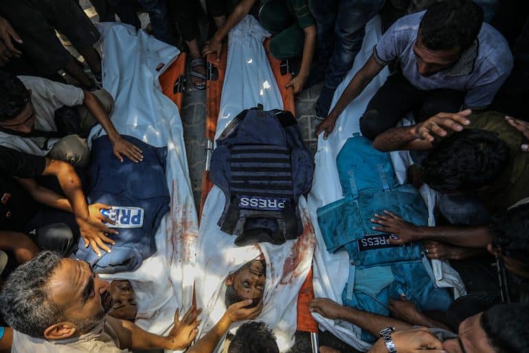 Double-Tap Israeli Airstrike on Gaza Hospital Kills Five Journalists and rescue workers on live TV. Netanyahu Calls It a ‘Mishap.’

Israeli airstrikes hit Nasser Hospital in southern Gaza twice, killing 20 people, including five journalists from Reuters, AP, Al Jazeera, Middle