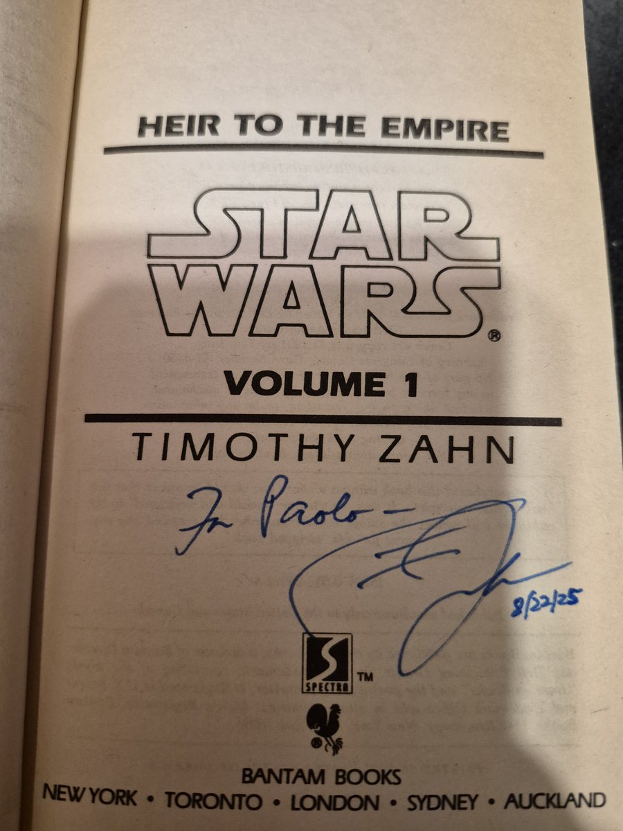 Unreal that my brother got my own personal copy of Heir to the Empire signed by Timothy Zahn

I bought this book well over 15 or 20 years ago, and I obsessively read this and the X Wing books my Michael Stackpole and Aaron Allston