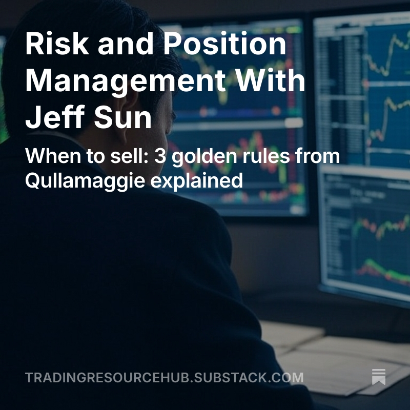 KynaKosling's tweet photo. 3 ‘golden sell rules’ from Qullamaggie:

1⃣ Always sell some into strength
2⃣ You can’t outsmart the 10 & 20 DMAs
3⃣ If your stop is hit, just sell

Discussed in depth in this @jfsrev-inspired stack from Dec 2024.

TTRH as a whole has, without doubt, helped me grow as a trader.

But improvement wasn’t linear.

Most of time, you’re just quietly putting in the reps, not seeing obvious progress.

Then, a major point suddenly clicks.

Was it really that single stack, or just cumulative learning that hit a tipping point?

Either way, this stack represented one of my most significant ‘aha’ moments as a trader.

I hope it does the same for you:

Risk and Position Management With Jeff Sun
When to sell: 3 golden rules from Qullamaggie explained
🔗 https://t.co/cQpQ3NpBMk