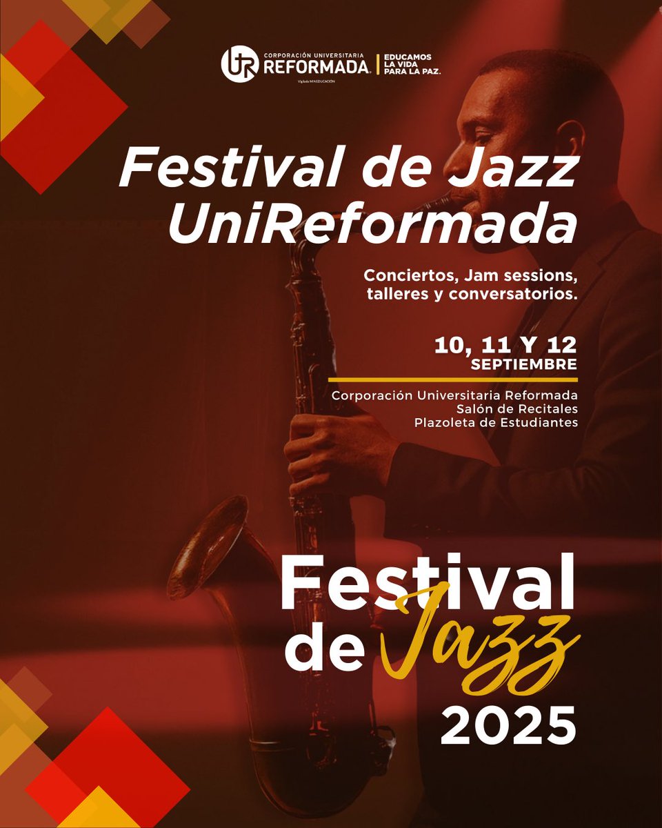 🎷 El Jazz se toma la UniReformada.🎶

Conciertos, jam sessions, talleres y conversatorios.

🗓 10, 11 y 12 de septiembre.
📍 UniReformada – Salón de Recitales y Plazoleta de Estudiantes.

#FestivalDeJazz #UniReformada