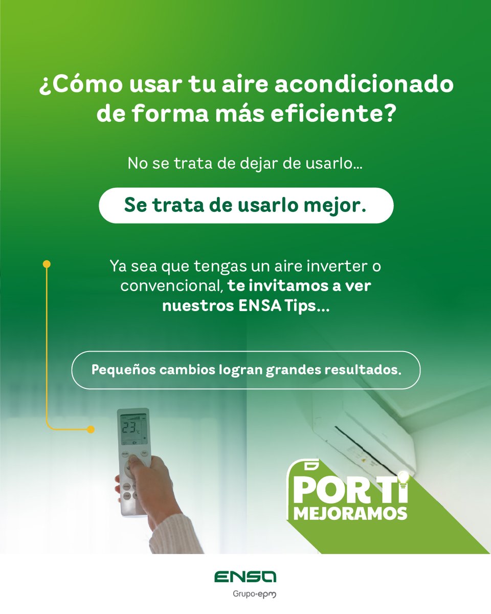 El aire acondicionado puede representar hasta la mitad de tu consumo eléctrico mensual.

¿Sabes por qué impacta tanto tu factura y qué hacer para reducir ese gasto?

👉 Te lo contamos aquí.

#AhorroEnergético #ConsumoEficiente #ENSA #PorTiMejoramos #ENSATeExplica #ENSATips