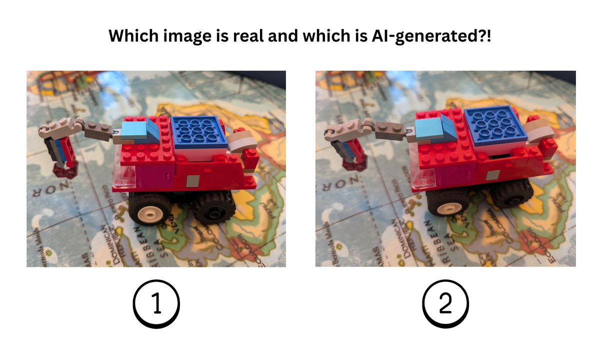 Ready to put your #AI detection skills to the test? 📷
Take a look at these images of our son's #LEGO creation. One is a real photo &amp; the other is AI-generated. Can you spot the difference? Let us know which one you think is real! 📷

#DigitalLiteracy #AIkids #AIedu #AIliteracy