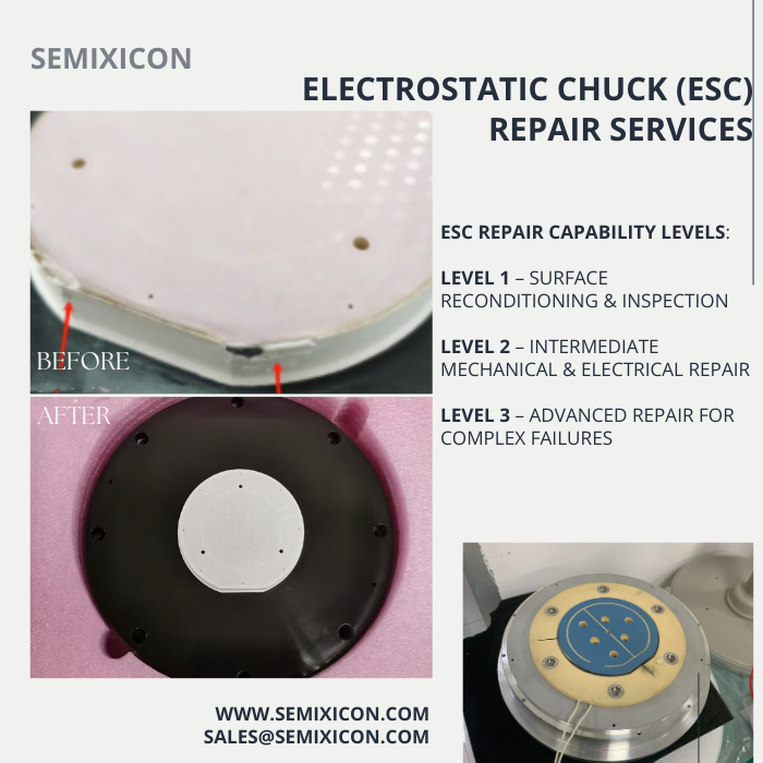 AdrianZhang568's tweet photo. Electrostatic Chuck (ESC) Surface Repair &amp; Refurbishment Services – SEMIXICON
https://t.co/orms06w3dN
#ElectrostaticChuckRepair #ESCRefurbishment #SemiconductorManufacturing #MCApadRegeneration #ESCLeakageRepair #BellowsRepair #ESCmaintenance #AppliedMaterialsESC #LamResearchESC https://t.co/ZY1JvIcOko