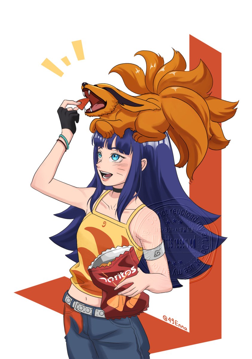 [Commission]  Himawari eating snack with Kurama on her head 🌻🦊
Commission is open. Only 20$ for one character illustration (36$ for 2) 🥰 Inbox me if you're interested!