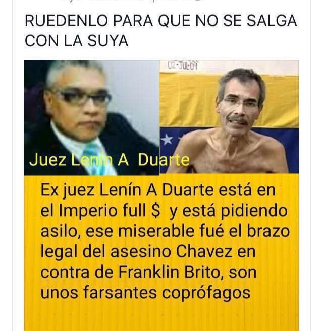 Este es Lenin Duarte, quien junto con Luisa Ortega Díaz y Zair Mundaray, cumpliendo órdenes del sátrapa de Sabaneta permitieron la muerte de Franklin Brito.
PROHIBIDO OLVIDAR!!!