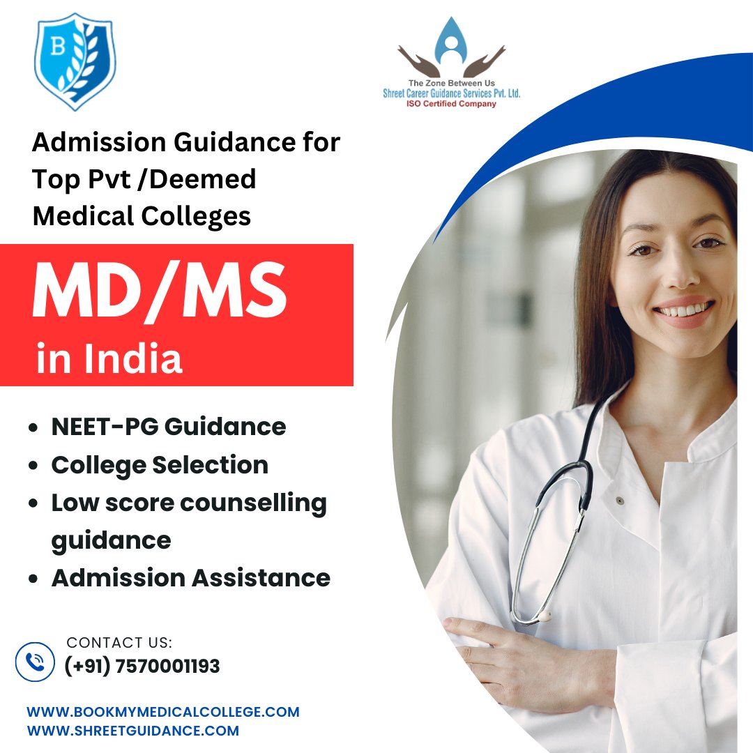 BMMC_India's tweet image. Study MD/MS in India
Admission guidance &amp;amp; assistance for top pvt medical colleges and Deemed universities. 
Checkout top colleges &amp;amp; fees @ bookmymedicalcollege.com/md-ms-admissio…

#SHREETGUIDANCE #AdmissionGuidance #MDMS #neetpg2025