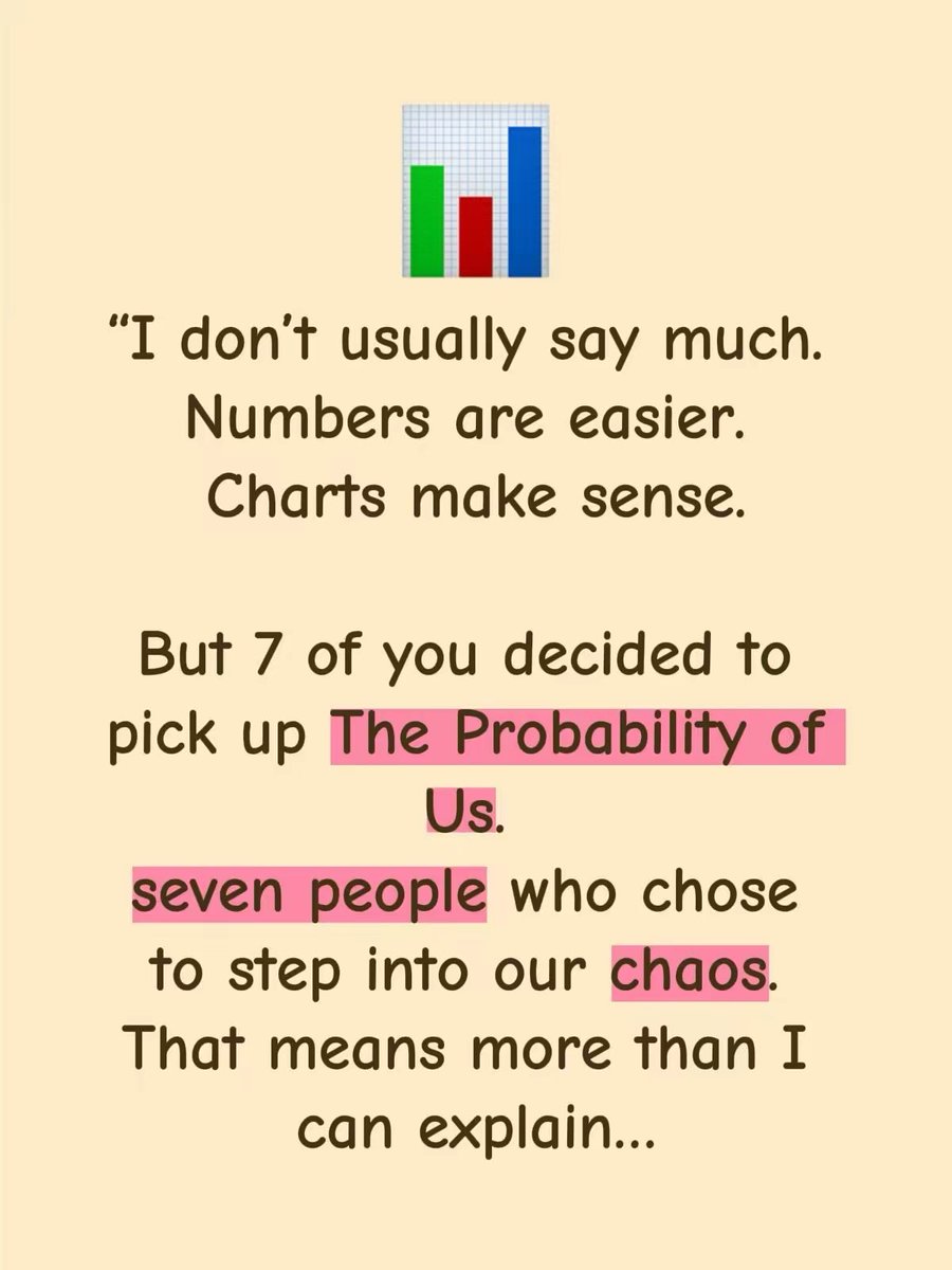 ProseXpulse's tweet photo. Mina thinks it’s exciting. I think it’s everything. Because 7 is proof that this story mattered to someone other than me.
So thank you — for giving us a place outside of Vegas, outside of paper, outside of probability.”
— Andrew
#TheProbabilityOfUs #ReaderLove #prosexpulse https://t.co/qdT2tc4v5N