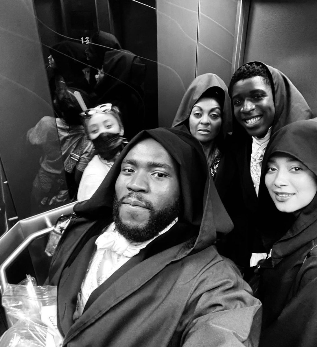 Charithra Chandran, Adjoa Andoh, Caleb Obediah, Martins Imhangbe, and Emma Naomi behind the scenes of #Bridgerton Season 2