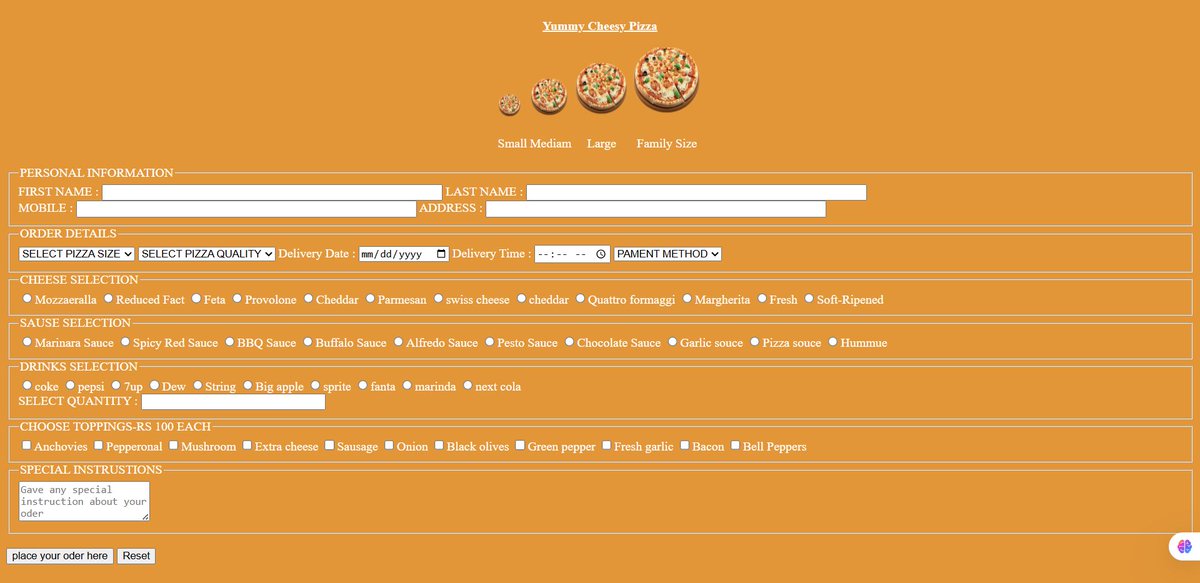 dev_samreen's tweet image. Who’s hungry? 🍕
I made a Pizza Order Form with HTML + Inline CSS — clean, simple &amp;amp; responsive!
Take a look 👇
🔗 [github.com/samreen-fronte…]
#CodeNewbie #FrontendDeveloper #HTML #CSS