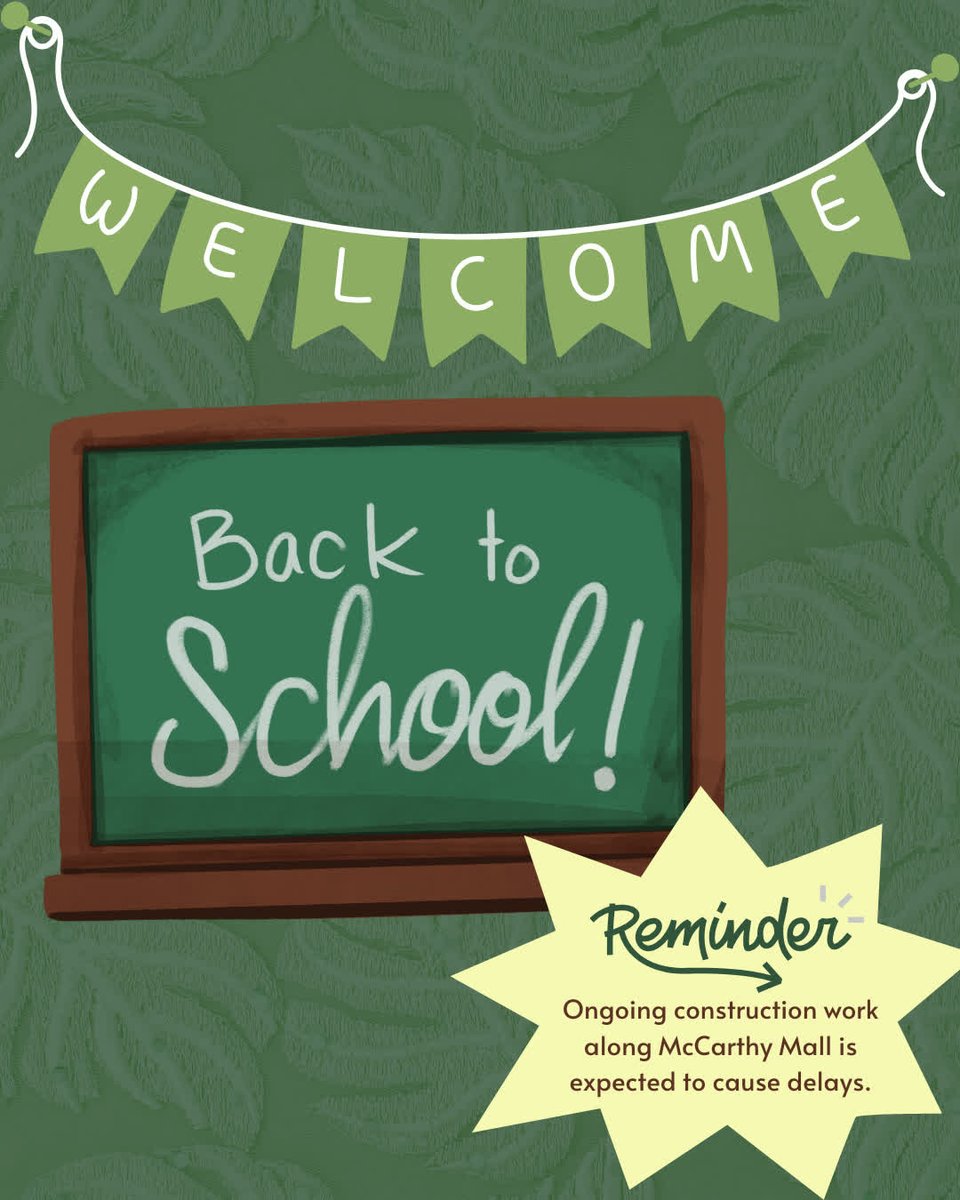 Best of luck as everyone starts the new semester! Keep in mind that ongoing construction along McCarthy Mall is adding commute time between the lower and upper campuses, particularly affecting access to Hamilton Library.