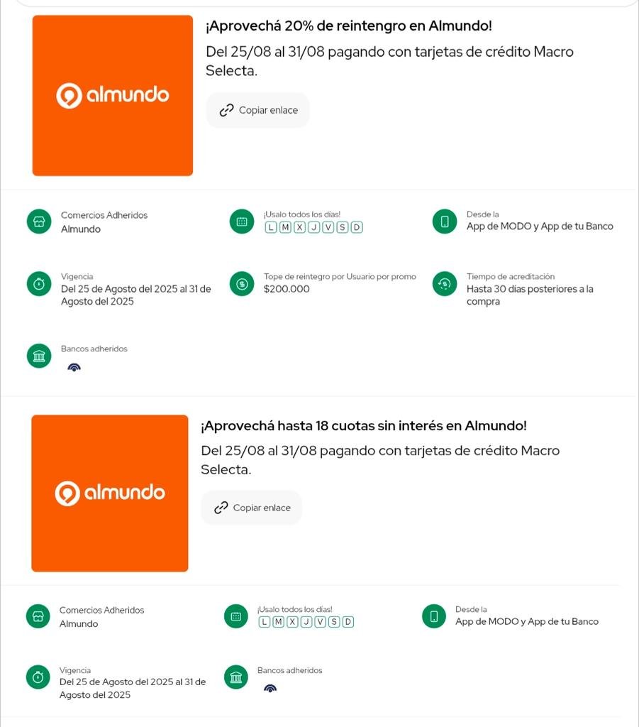 ahorrotwit's tweet photo. Hasta el Domingo tenés #TravelSale con un 20% con tope de $200.000 o 18 cuotas sin interés en 1 pago usando @MODO_Arg y tus tarjetas de crédito #MacroSelecta en aéreos y servicios nacionales en la web de @almundo_ar✈️✈️ https://t.co/DV40THFGh6
