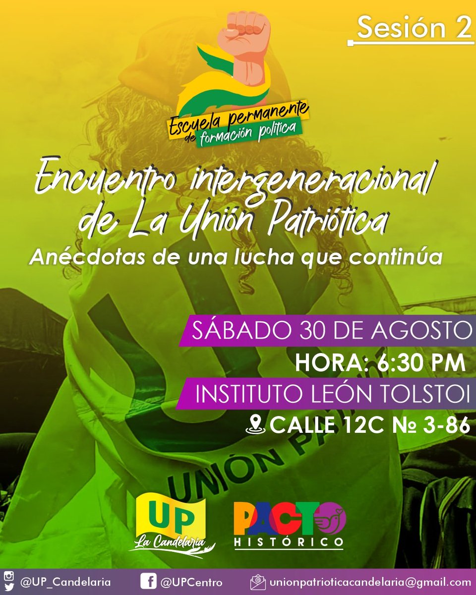 #AgéndateConLaUP💛💚 Invitamos a toda la comunidad de #LaCandelaria y a toda la familia upecista a un gran encuentro intergeneracional, porque la transformación se construye desde la memoria,  desde nuestros saberes y luchas históricas. 

¡Nos vemos el sábado!