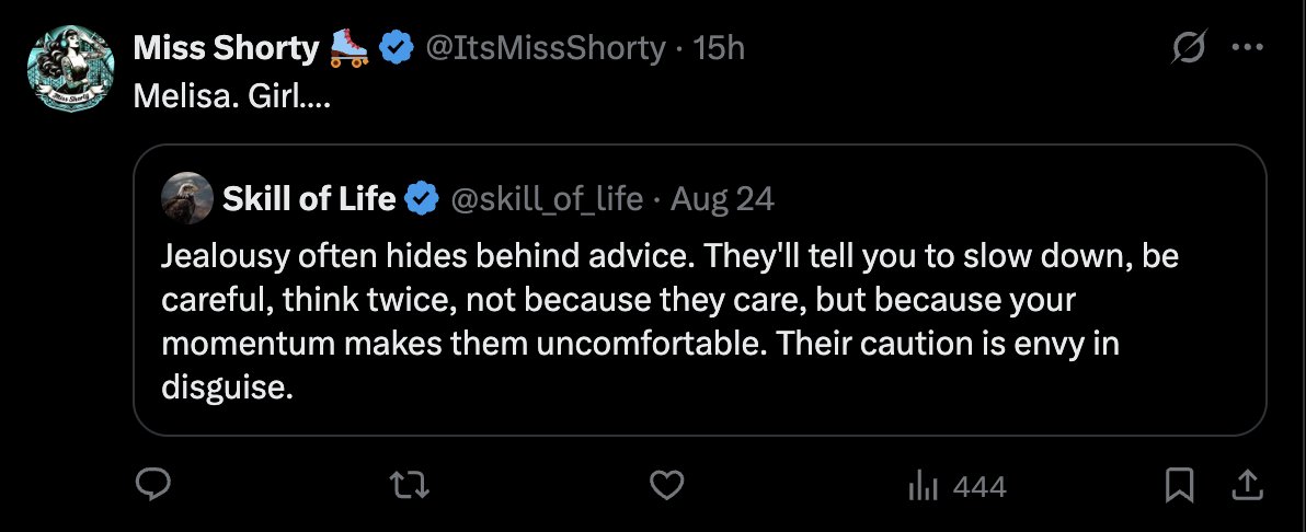 weaponizednut's tweet image. Hating the person who cared the most and tried the hardest to help, and thinking jealousy is at the heart, is narcissopathic. It highlights her narcissistic rage and blame shifting. Her fragile ego sees advice as a threat to the power balance bc she has no grasp of friendship.