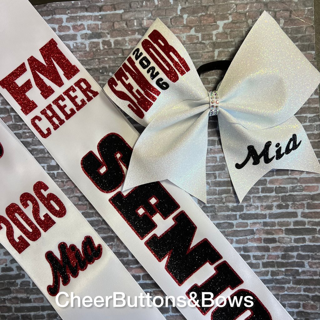 Fort Madison High School, Iowa - Senior cheer bows and sashes. ❤️🖤 Best wishes to Avery, Addison, Mia and Hanna for a bright future! 🎓️