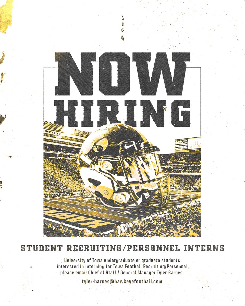🚨 𝐈𝐎𝐖𝐀 𝐒𝐓𝐔𝐃𝐄𝐍𝐓𝐒 🚨

Join the Iowa Football recruiting/personnel team!

#Hawkeyes