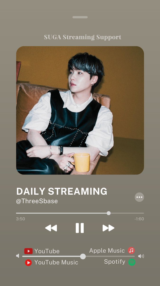 SUGA Streaming Support (@threesbase) on Twitter photo #3S_Streaming | 260825
Selamat pagi dan semangat beraktivitas ๐โจ
Spotify ๐ open.spotify.com/playlist/6w8Vuโฆ
Apple Music ๐ music.apple.com/id/playlist/daโฆ
YouTube ๐ youtube.com/playlist?list=โฆ
YouTube Music ๐ music.youtube.com/playlist?list=โฆ
#SUGA #AgustD #์๊ฐ <a href="/BTS_twt/">๋ฐฉํ์๋
๋จ</a> #3S_Streaming | 260825
Selamat pagi dan semangat beraktivitas ๐โจ
Spotify ๐ open.spotify.com/playlist/6w8Vuโฆ
Apple Music ๐ music.apple.com/id/playlist/daโฆ
YouTube ๐ youtube.com/playlist?list=โฆ
YouTube Music ๐ music.youtube.com/playlist?list=โฆ
#SUGA #AgustD #์๊ฐ <a href="/BTS_twt/">๋ฐฉํ์๋
๋จ</a>