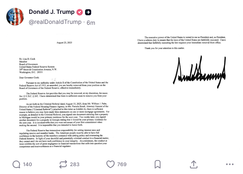 martypartymusic's tweet photo. *Trump fires Lisa Cook

She got cooked. https://t.co/EzUXN3NqbE