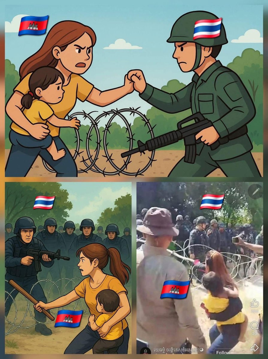 On 25 August 2025, at 2:20 PM, Thai soldiers tried to sneak barbed wire into Chork Chey Village, Cambodia. 

They want to take Khmer land as their own.

Cambodian villagers weren’t having it.
#CambodiaNeedPeace 
#stopthewar