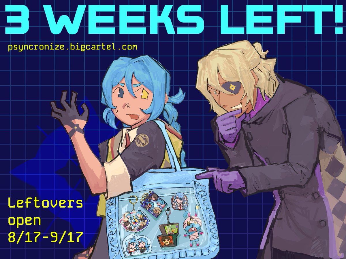 🔵🟠 3 WEEKS LEFT 🟣🟡  

What's this? Mizuki is rocking the zine merch on an itabag? Don't miss out on pre-orders for PSYNCRONIZE: An #AITSF Zine and individual merch if you wanna recreate it!  

Our leftovers shop is open NOW until September 17th! 

▶️ psyncronize.bigcartel.com