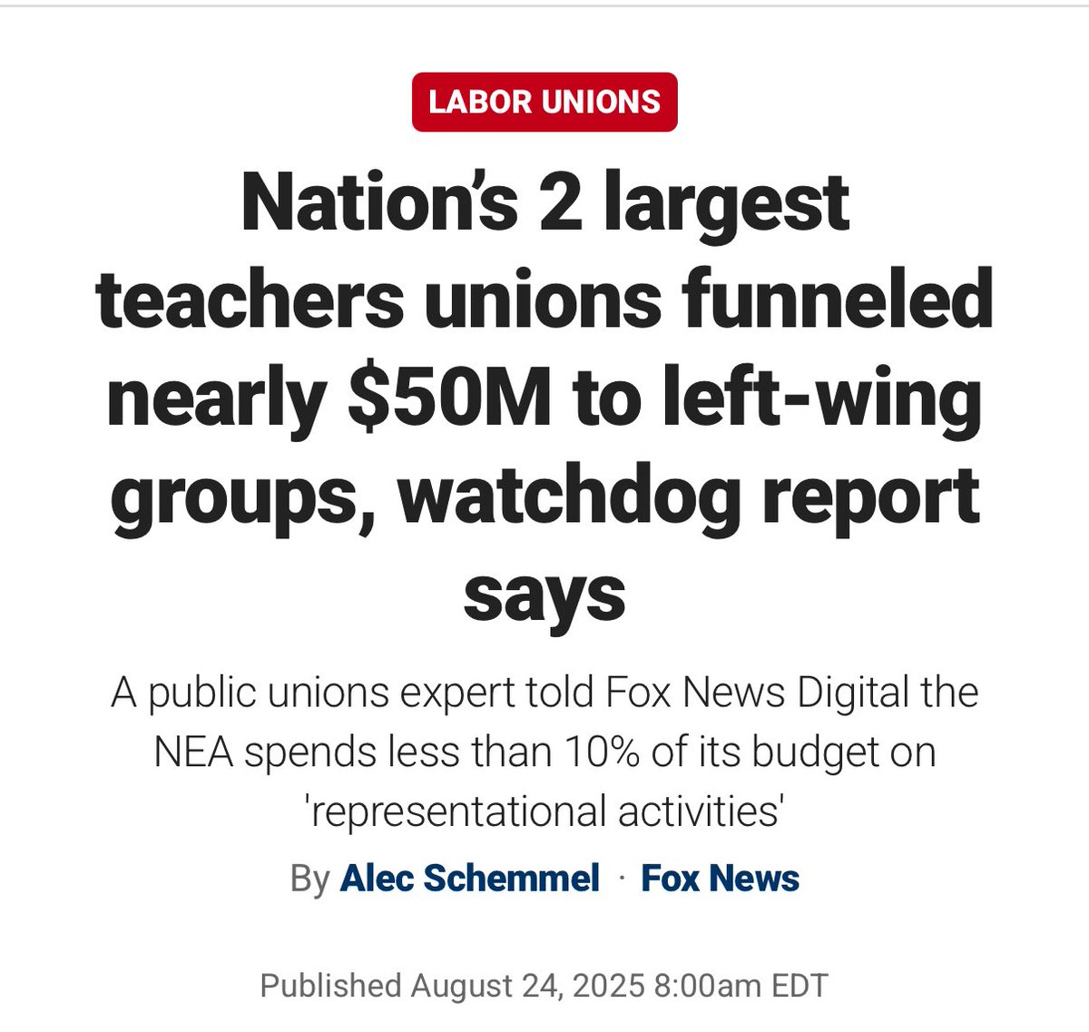 People often ask why Democrats elected officials oppose #SchoolChoice. The reality: it’s not really them, it’s their biggest backers. Teachers unions pour millions into groups fighting education freedom.
— 

“Nation’s 2 largest teachers unions funneled nearly $50M to left-wing