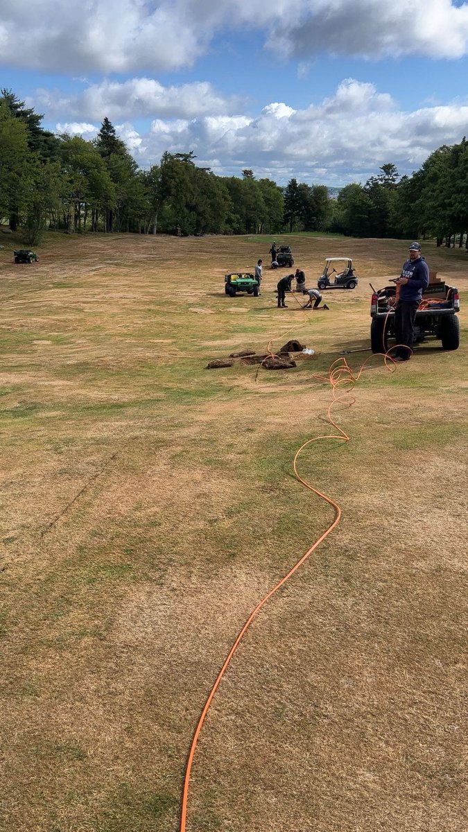 The power wetting agents and a lot of hard work. In a week 12 fairway has come back substantially from the drought conditions we’ve dealt with. Another 3 fairways hooked up today. Almost on the home stretch.
