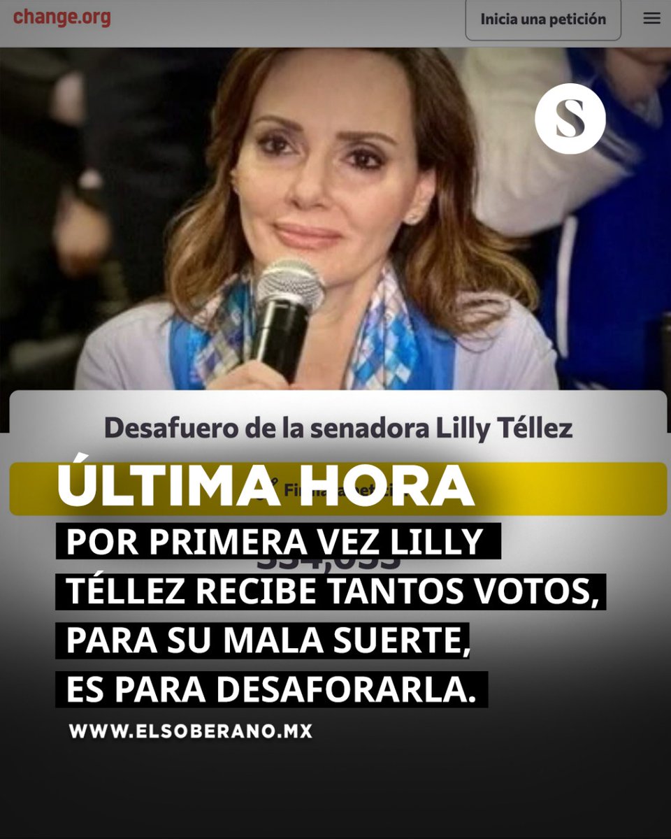 ElSoberanoMX's tweet photo. #ÚLTIMAHORA 🚨 Por primera vez Lilly Téllez recibe tantos votos, para su mala suerte, es para desaforarla

En https://t.co/DjAZo4ilAJ más de 300 mil personas ya votaron por el desafuero de @LillyTellez, hartas de sus traiciones y ridículos.

Link para votar: https://t.co/SvifPO7DoS