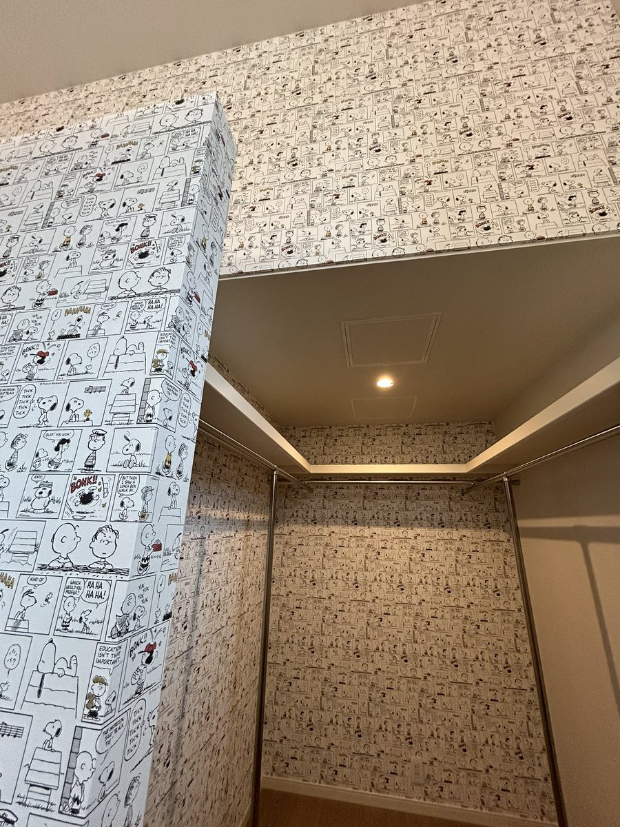 落ち着いたカラーながらエレガントさもある素敵な壁紙！！
壁紙がうるさいってこういうものを言うんですよ😇😇😇スヌーピーカフェかよ