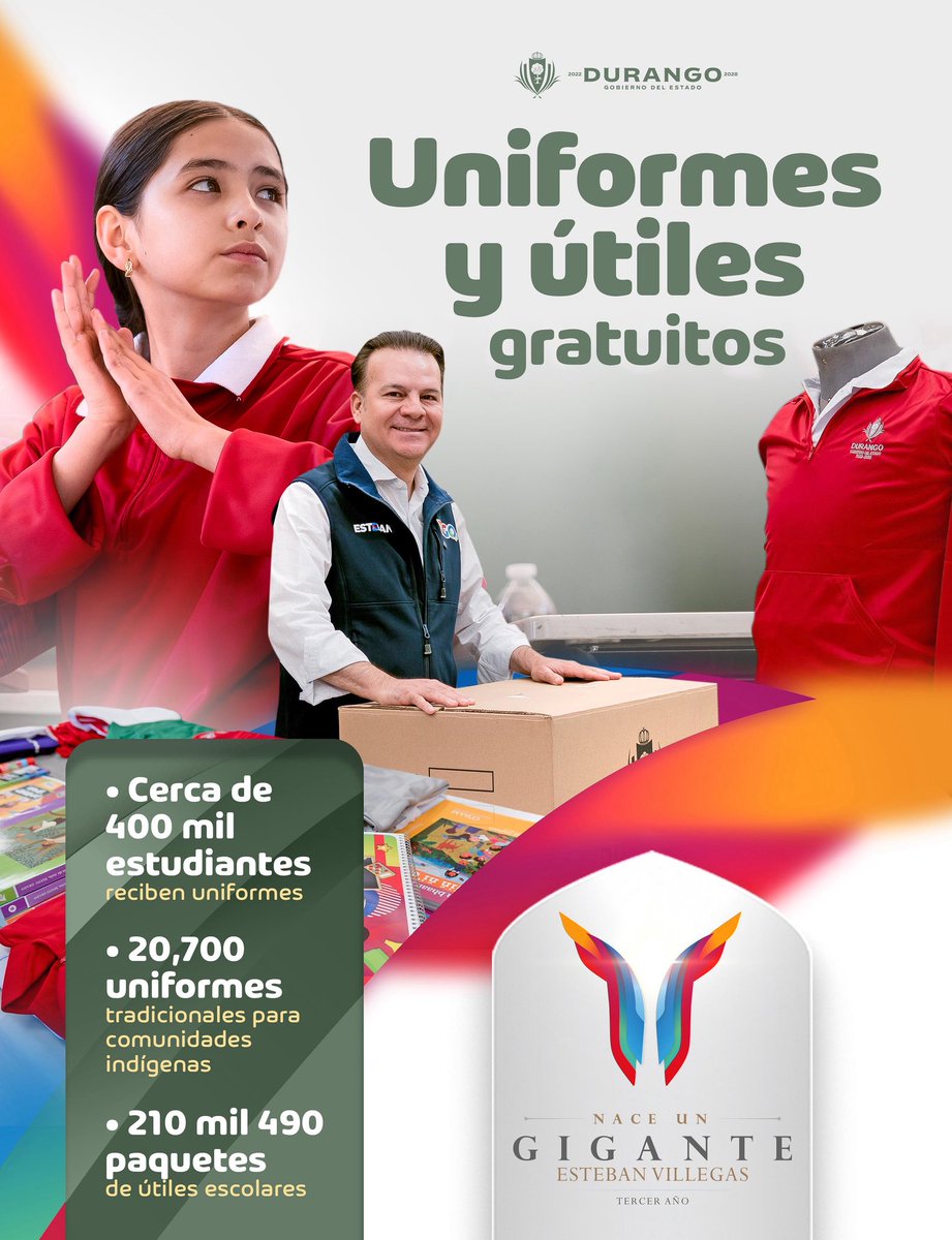 #LaserInformativo

#Durango|| Con el gobernador <a href="/EVillegasV/">Esteban Villegas V.</a> , en Durango nace un gigante en la educación

Miles de familias reciben un respaldo histórico con uniformes y útiles escolares gratuitos, que alivian la economía del hogar y garantizan que niñas, niños y jóvenes cuenten
