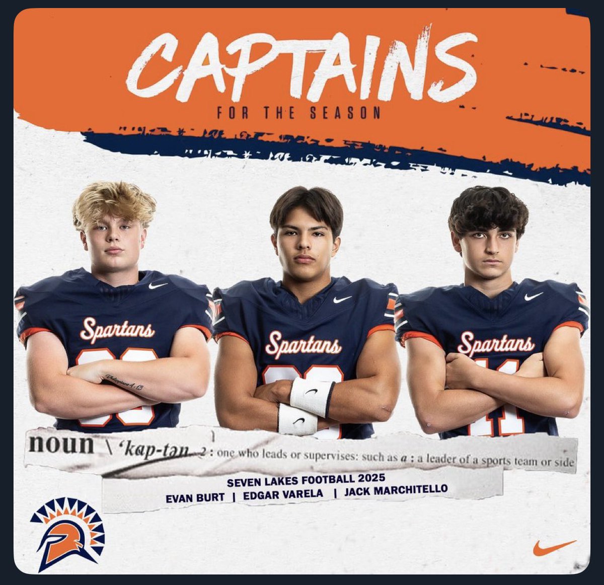Blessed and honored to be named captain for the ‘25 season! <a href="/7LHSFootball/">Seven Lakes Football</a> 
<a href="/Coach_Kenn/">Kenn Jones</a> <a href="/coacht_ash/">Tanner Ash</a> <a href="/Coach_OOmoyeni/">Osho Omoyeni</a> <a href="/MButlerBCFB/">Michael Butler</a> <a href="/Coach_Kukesh/">Andrew Kukesh</a> <a href="/SamH2528/">Sam Howard</a> <a href="/CoachBobSurace/">Bob Surace '90</a> 
<a href="/coachdober/">Coach Dober</a> <a href="/JHamon17/">Jimmy Hamon</a> <a href="/CoachMikeWeick/">Michael Weick</a> 
<a href="/One11Recruiting/">One11 Recruiting</a> <a href="/_EliteProspects/">🚨Elite Prospects🚨</a> <a href="/Jalil_Johnson21/">Jalil Johnson</a>