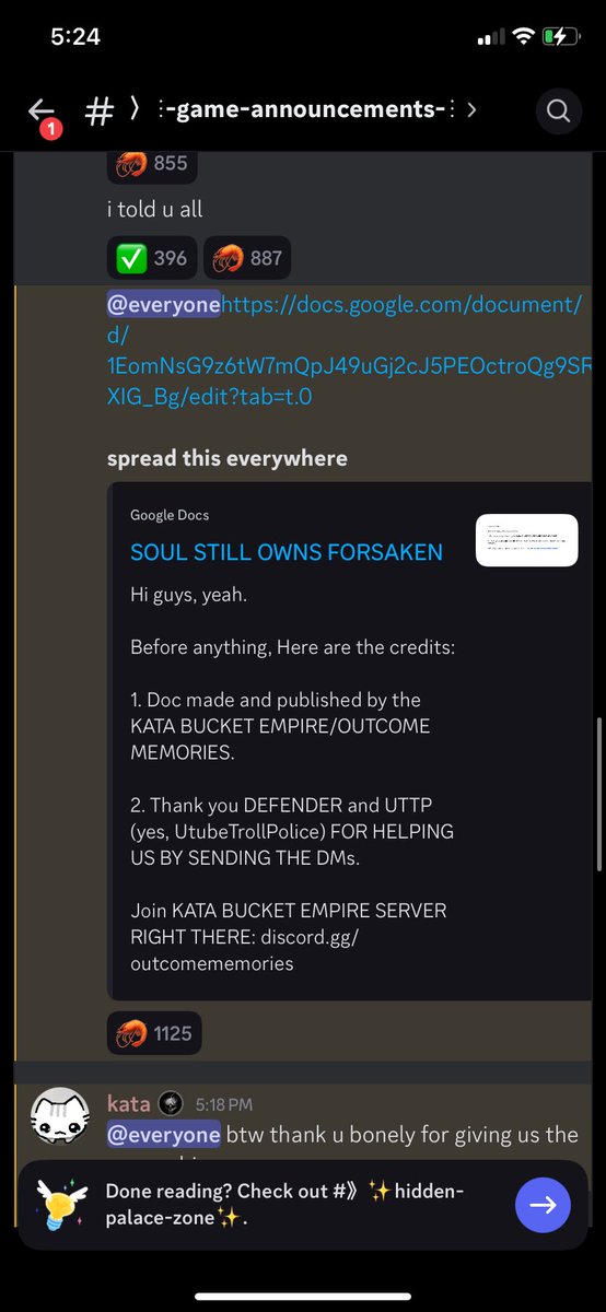 im not the only one who thinks kata is like a big fat moron for doing this to promote a doc like bro nobodys gonna gaf abt this doc they're only gnna care about the fact you hacked and ruined a server like a jackweed 😭 "spread this everywhere" we do not care