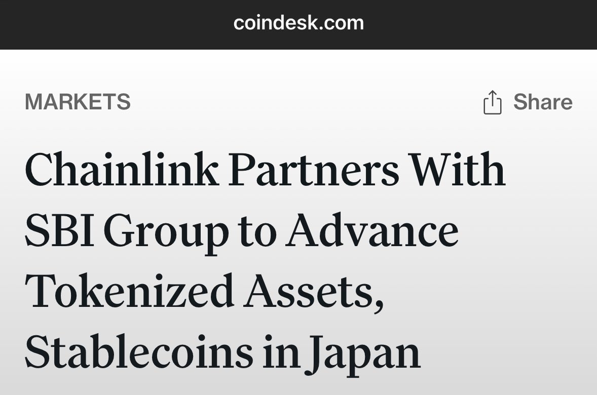 Chainlink and SBI featured on @Coindesk

Chainlink Partners With SBI Group Advance Tokenized Assets, Stablecoins in Japan 

Read more: ift.tt/4JjHwQS