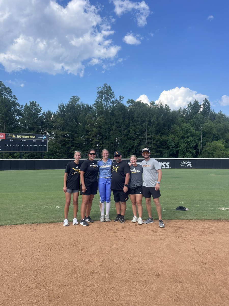 Kate Edwards (@kateedwards2027) on Twitter photo Had a great first camp at <a href="/SouthernMissSB/">Southern Miss Softball</a>! Thank you to the coaches and players who provided great instruction. I hope to come back soon!
<a href="/NataliePooleUSM/">Natalie Poole</a> <a href="/ElzeyMatt/">The Coach</a> <a href="/ctosh01/">Caleb Toshcoff</a> <a href="/PeytonElzey11/">Peyton Elzey</a> #SMTTT Had a great first camp at <a href="/SouthernMissSB/">Southern Miss Softball</a>! Thank you to the coaches and players who provided great instruction. I hope to come back soon!
<a href="/NataliePooleUSM/">Natalie Poole</a> <a href="/ElzeyMatt/">The Coach</a> <a href="/ctosh01/">Caleb Toshcoff</a> <a href="/PeytonElzey11/">Peyton Elzey</a> #SMTTT