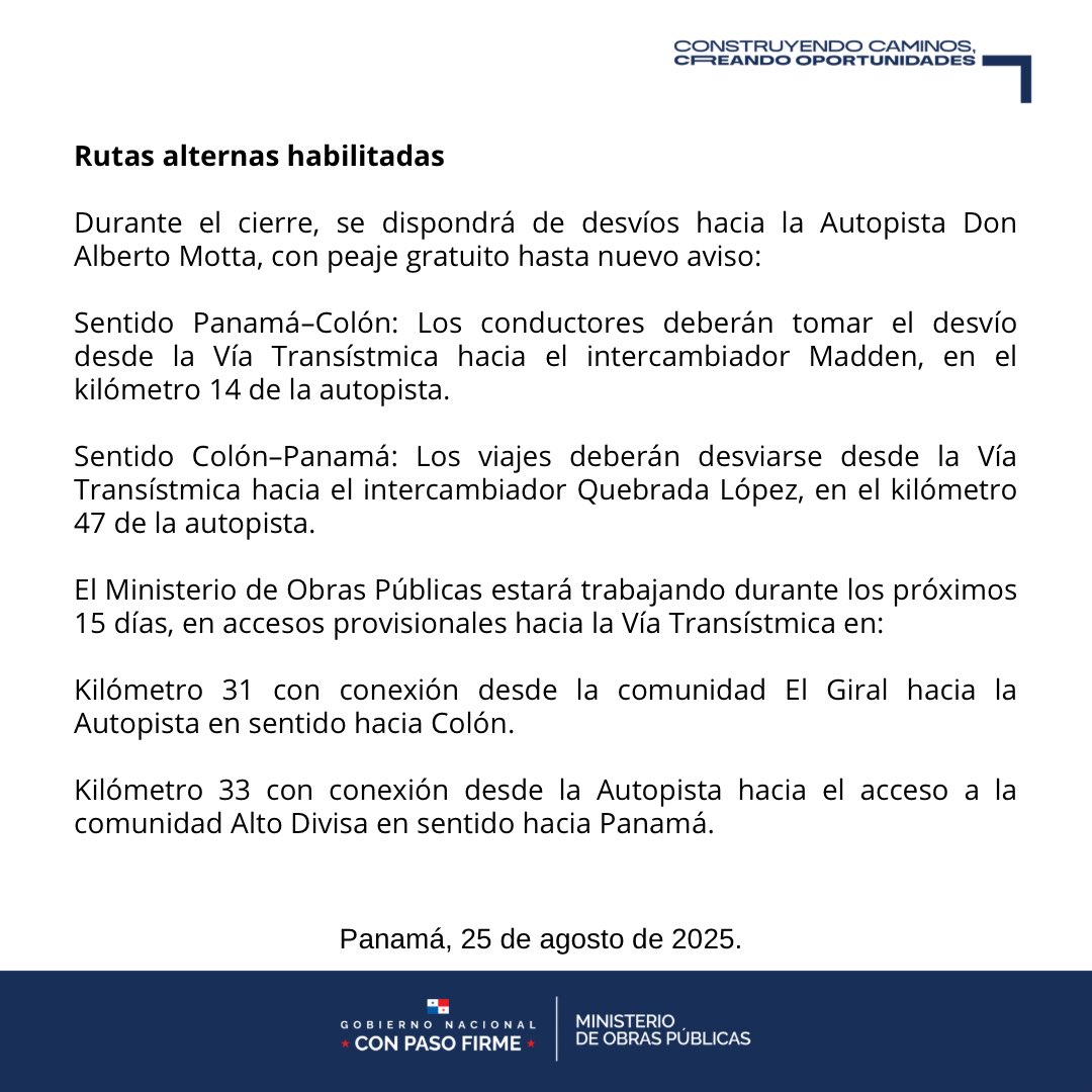 MOPPma's tweet photo. El MOP informa a la ciudadanía que, por trabajos de estabilización de talud y reparación de hundimiento, se realizará el cierre total de la vía a la altura de El Guarumal, corregimiento de Limón. https://t.co/8ovnl5D29z