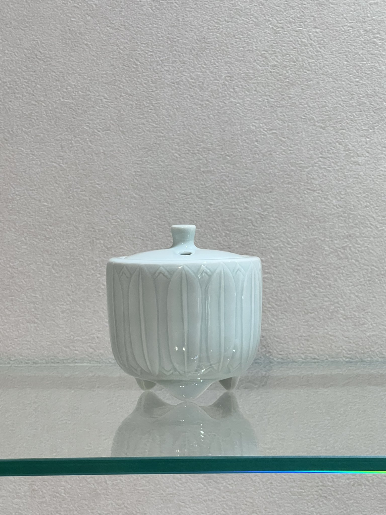 島田文雄作 青白磁 花入 共箱 略歴付 花瓶 島田文雄作 青