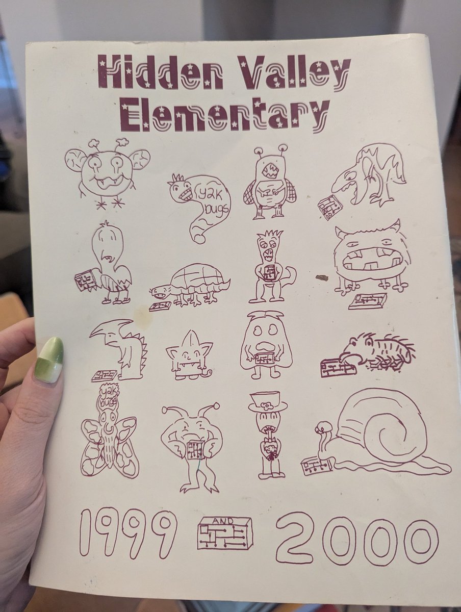 Lmao I found my elementary school yearbook at my parents' house -- I did the back cover art! Y2K bugs lol.