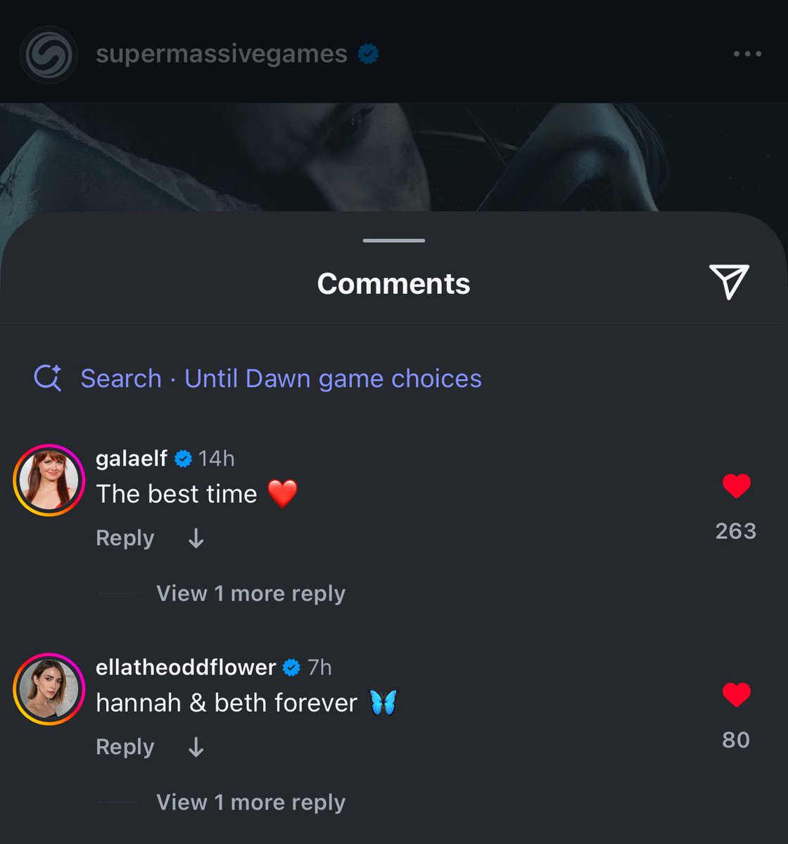 Galadriel Stineman (Ashley) and Ella Lentini (Hannah and Beth) celebrate Until Dawn’s tenth anniversary.🥳🏔️