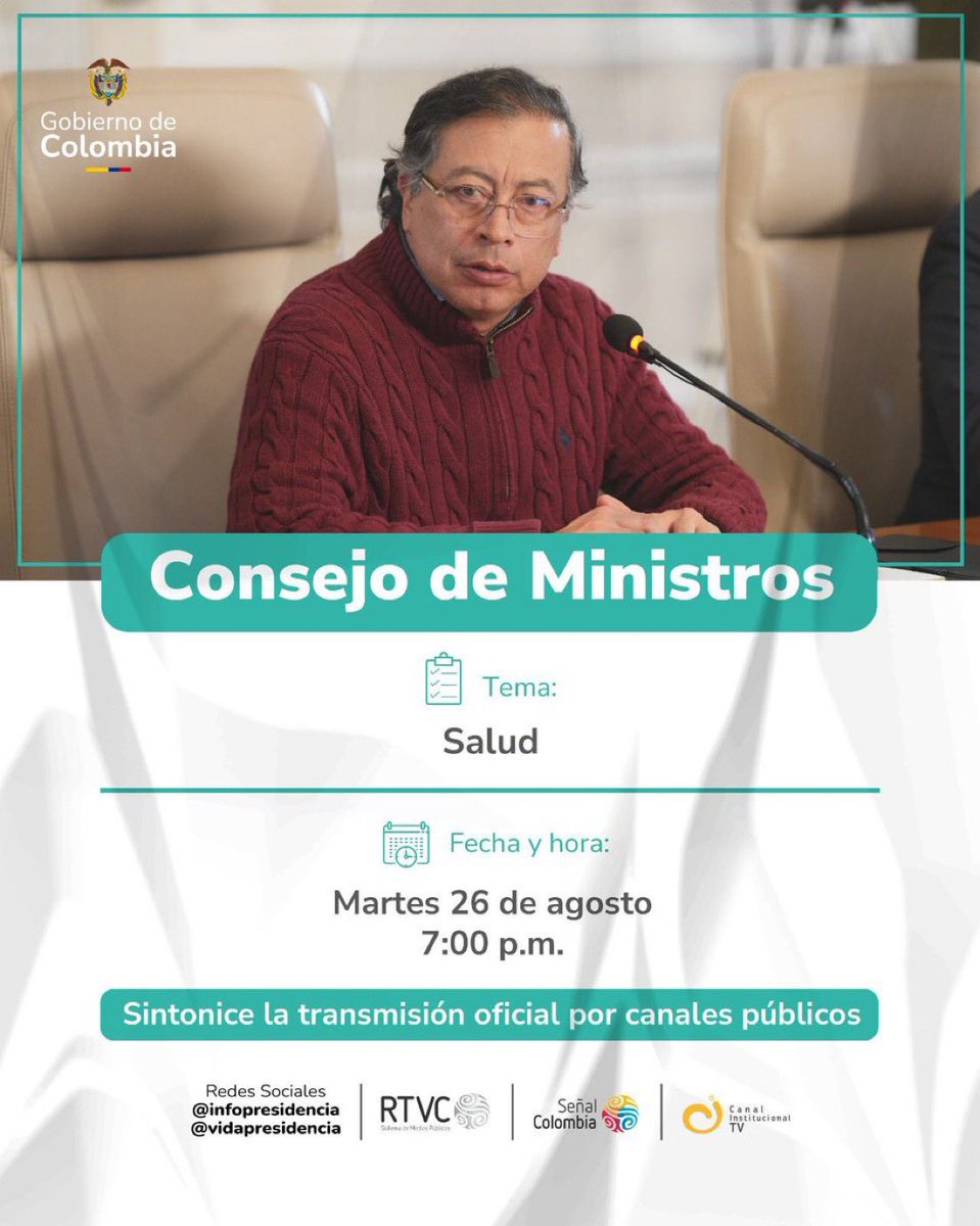 David Porras (@davidporrasp) on Twitter photo Recuerden que los dueños de Caracol, Semana, RCN, El Tiempo, El Espectador, El Colombiano y La Blu mienten.
Por eso, no se pierdan el Consejo de Ministros en donde el presidente <a href="/petrogustavo/">Gustavo Petro</a> y su gobierno, expondrán la verdad sobre el sistema de Salud y los robos de las EPS por Recuerden que los dueños de Caracol, Semana, RCN, El Tiempo, El Espectador, El Colombiano y La Blu mienten.
Por eso, no se pierdan el Consejo de Ministros en donde el presidente <a href="/petrogustavo/">Gustavo Petro</a> y su gobierno, expondrán la verdad sobre el sistema de Salud y los robos de las EPS por