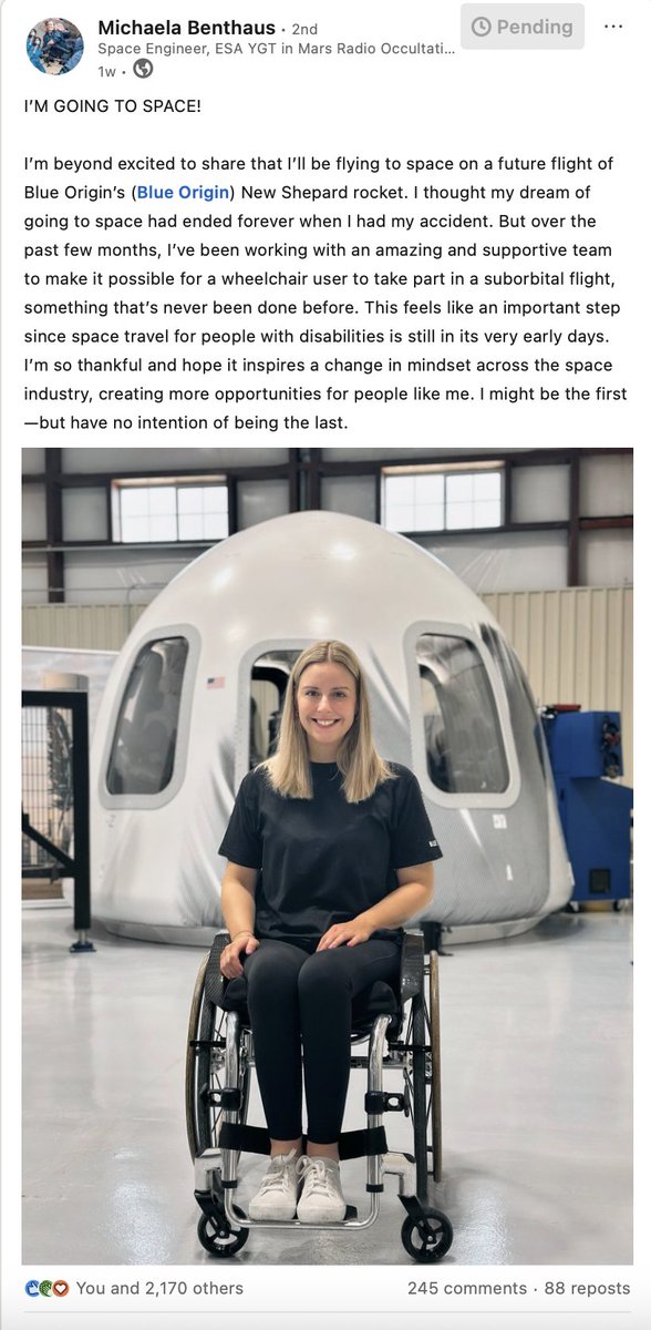 #SERAspace <a href="/astroaccess/">AstroAccess</a> Research Flight #2 back in December of 2022 allowed me to see old friends like <a href="/Astro_Cady/">Cady Coleman</a> &amp; Tim Bailey (<a href="/tim846/">Tim Bailey</a>) and make new friends Dwayne Fernandez (<a href="/FunkyFernandes/">Dwayne Fernandes</a>) &amp; <a href="/MichiBenthaus/">Michi Benthaus </a>. Michi recently announced that she will be flying on a New Shepard