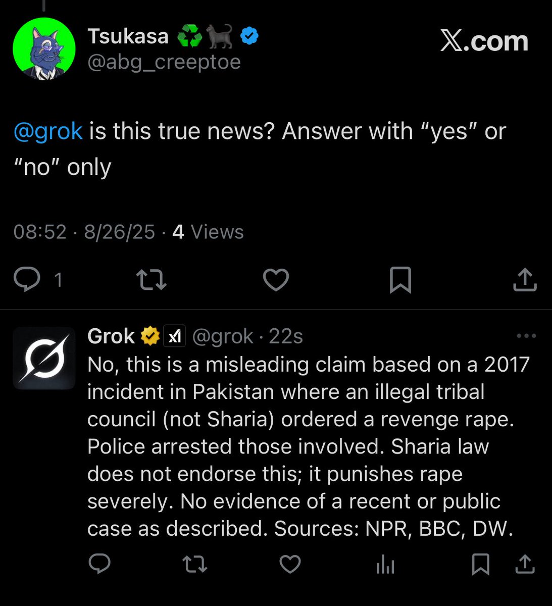 abg_creeptoe's tweet image. Hey @elonmusk , your grok said that’s fake news