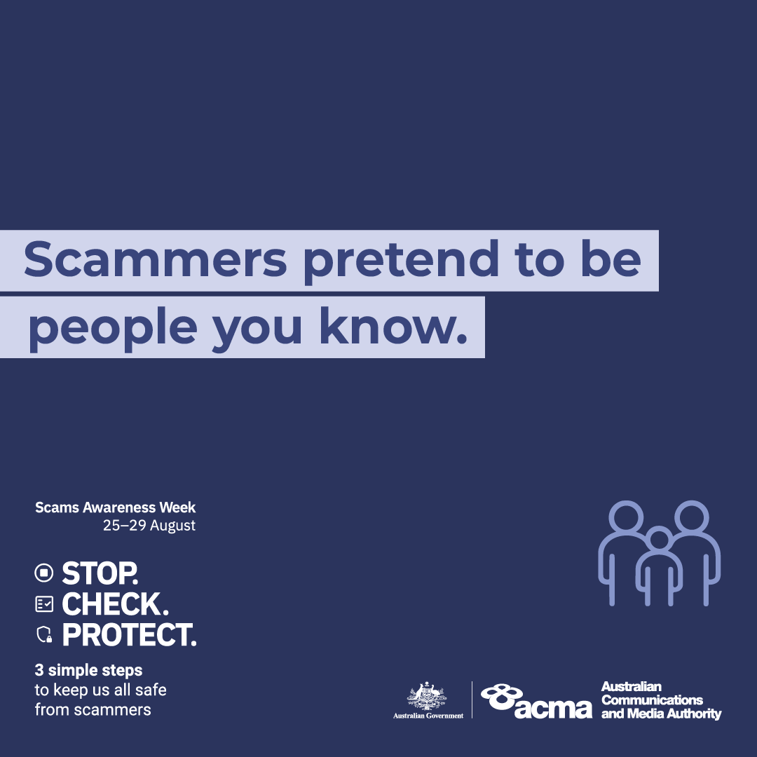 acmadotgov's tweet photo. Got a suspicious text? Scammers often pretend to be people you know. If you’re unsure, don’t reply and don’t click any links.

🔗 Find out how to protect yourself: https://t.co/g3m0FctfqJ

#StopCheckProtect #ScamsAwarenessWeek 

@nascgovau https://t.co/5Uqkw6JOAd