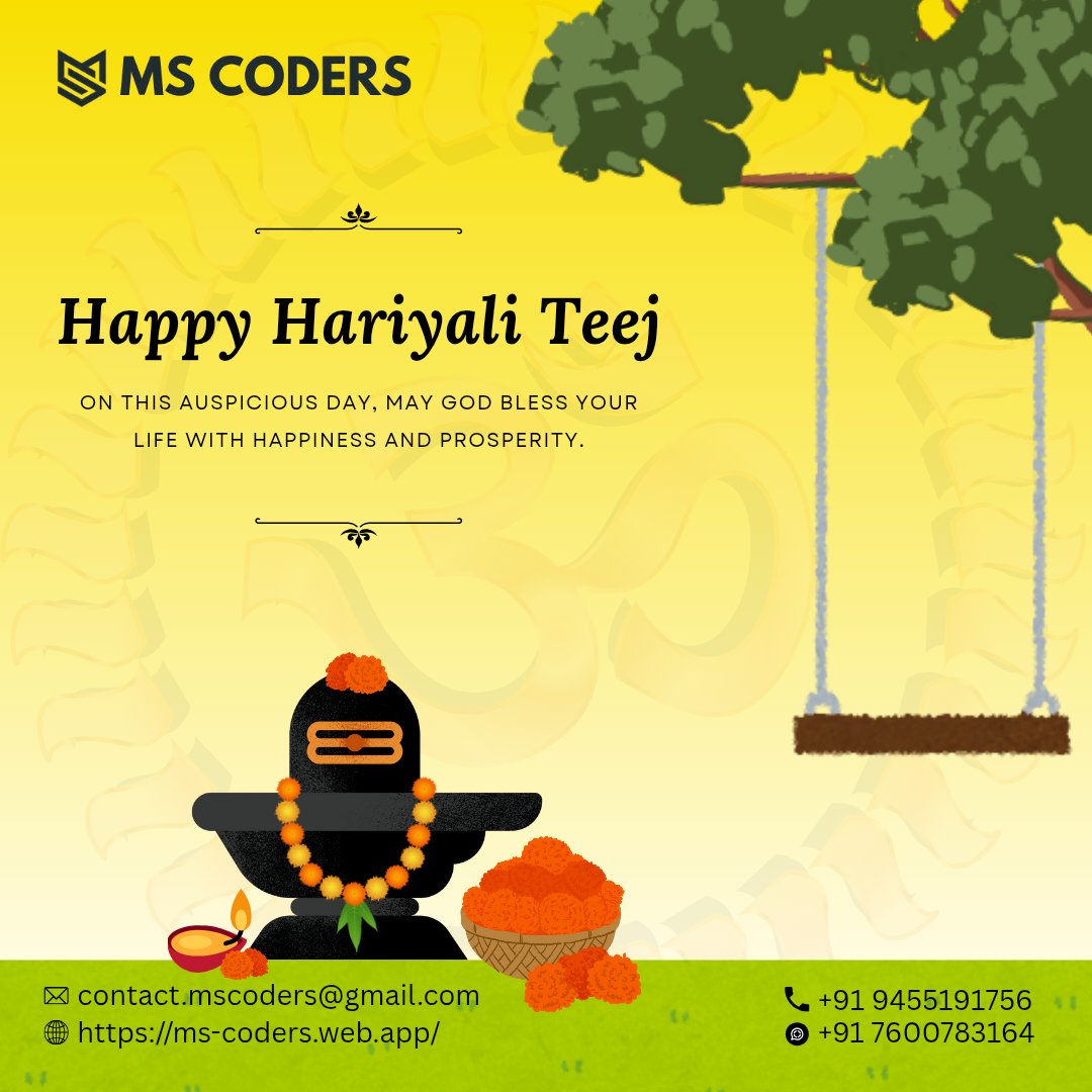 MSCoders_'s tweet image. 🌿✨ Happy #HariyaliTeej!
May Lord Shiva &amp;amp; Goddess Parvati bless your life with joy, harmony, and prosperity. 🙏💛

#HappyTeej #MSCoders #FestiveBlessings