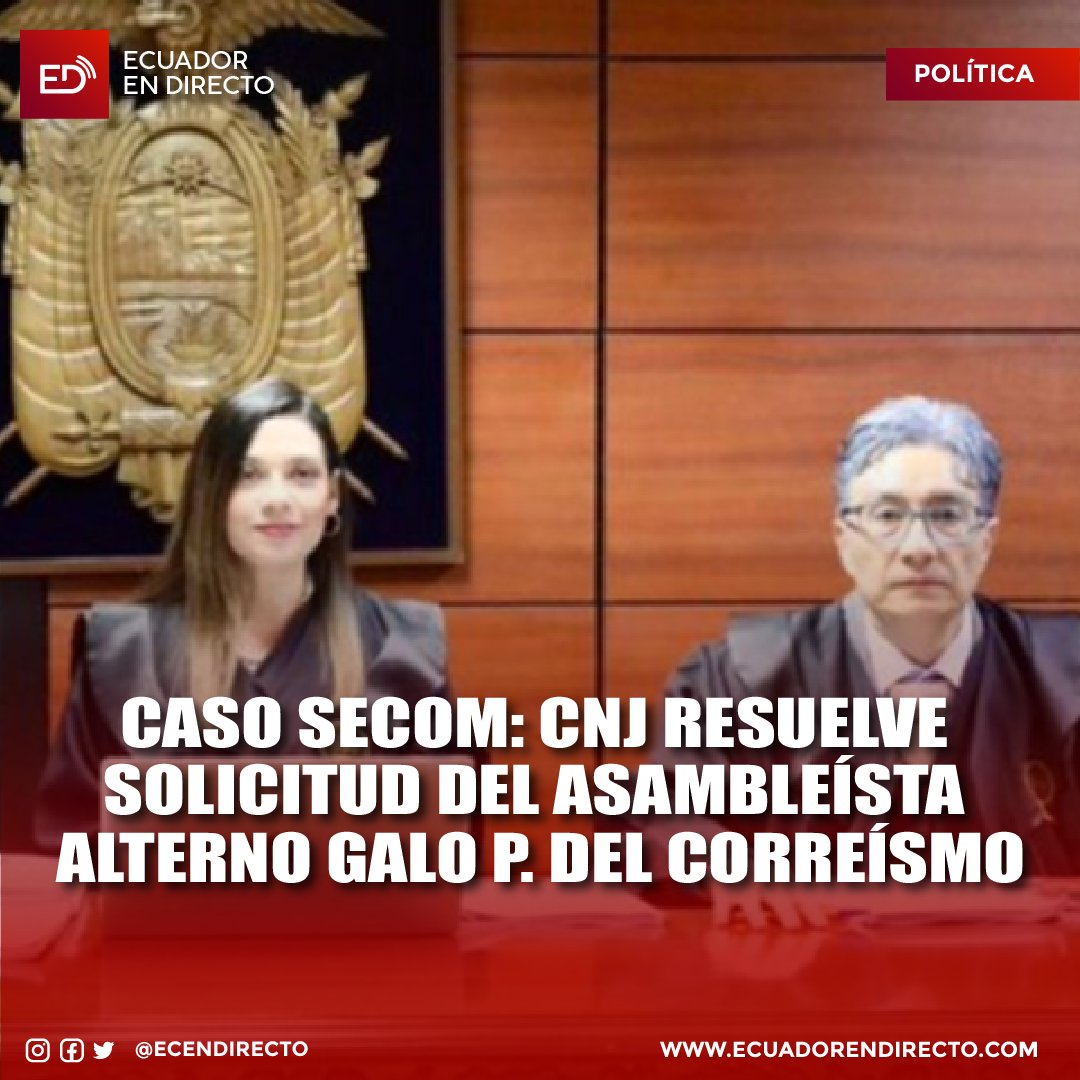 #POLÍTICA
La Corte Nacional de Justicia sentenció a Galo P., asambleísta alterno de Revolución Ciudadana, a cinco años de prisión por peculado en el caso Secom, junto a otros exfuncionarios y empresarios, quienes recibieron penas menores y orden de reparación al Estado por USD