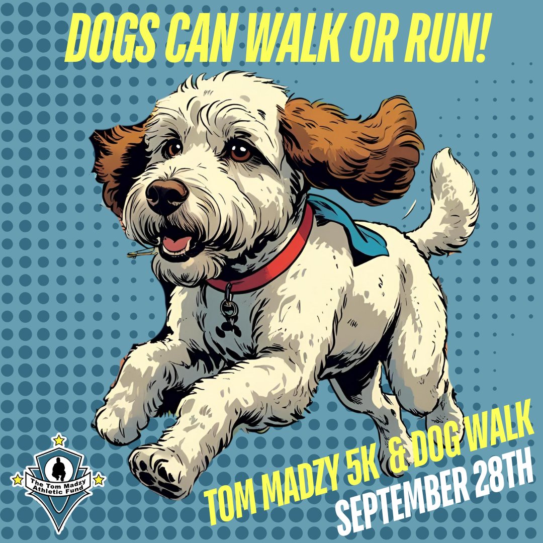 madzyrun's tweet image. Calling all dogs! At the Tom Madzy 5K &amp;amp; Dog Walk, your pup can run the 5K or walk the 1-mile course — no extra fee! 

📅 Sept 28
📝 Sign up: bit.ly/madzy5k
#MadzyRun